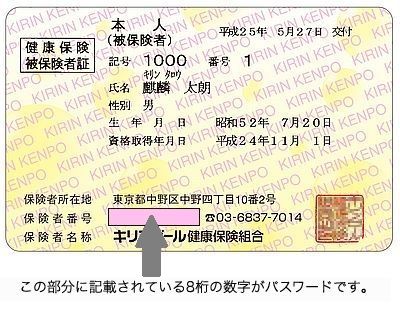 この部分に記載されている8桁の数字がパスワードです。